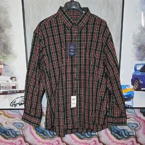 2XL Club Room Men's Black and Red Plaid Button Down Shirt